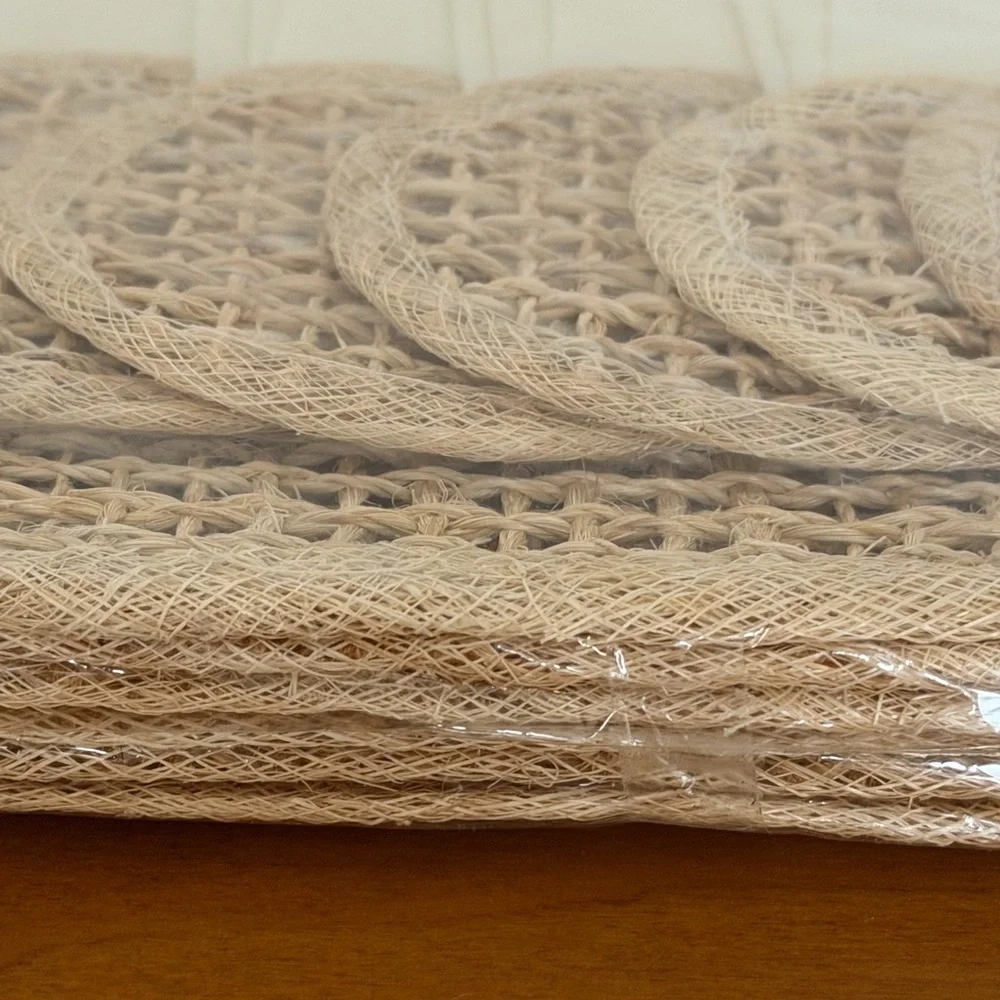 Abaca Twine Placemats Set Of 6 Napkins & Rings Boho Coastal Table Decor